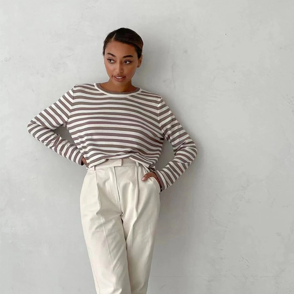 Title 2, New Knitted Striped Long Sleeved Sweater Versat...