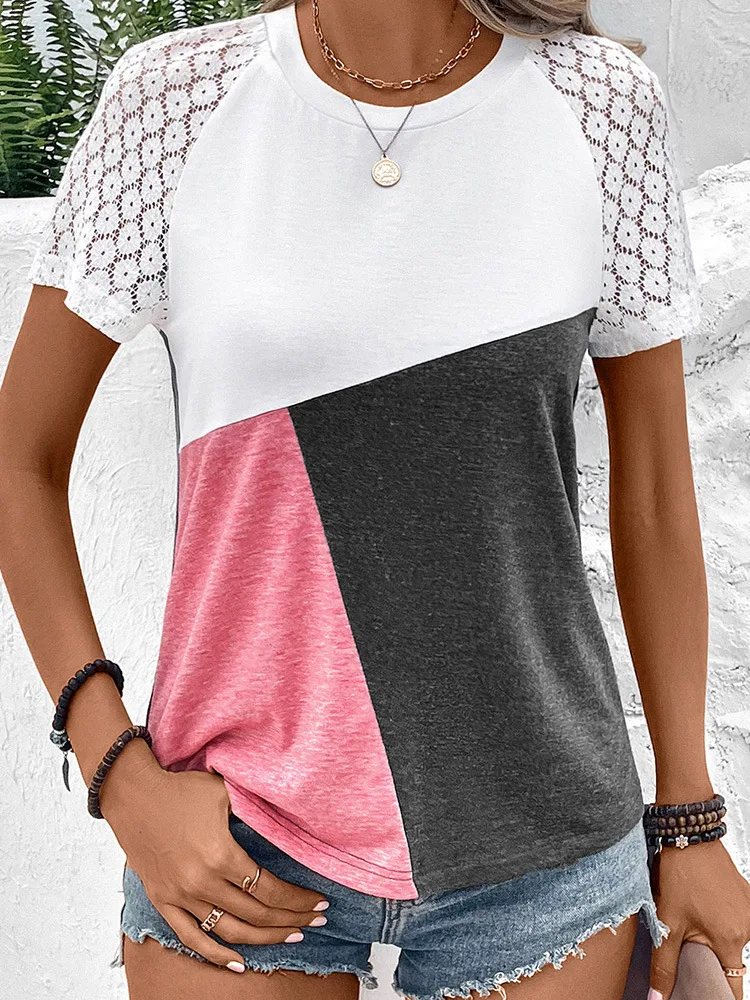 Women's Fashion Lace Stitching T-shirt Stylish and elegant. Offers a comfortable and fashionable look, perfect for addin — photo 8
