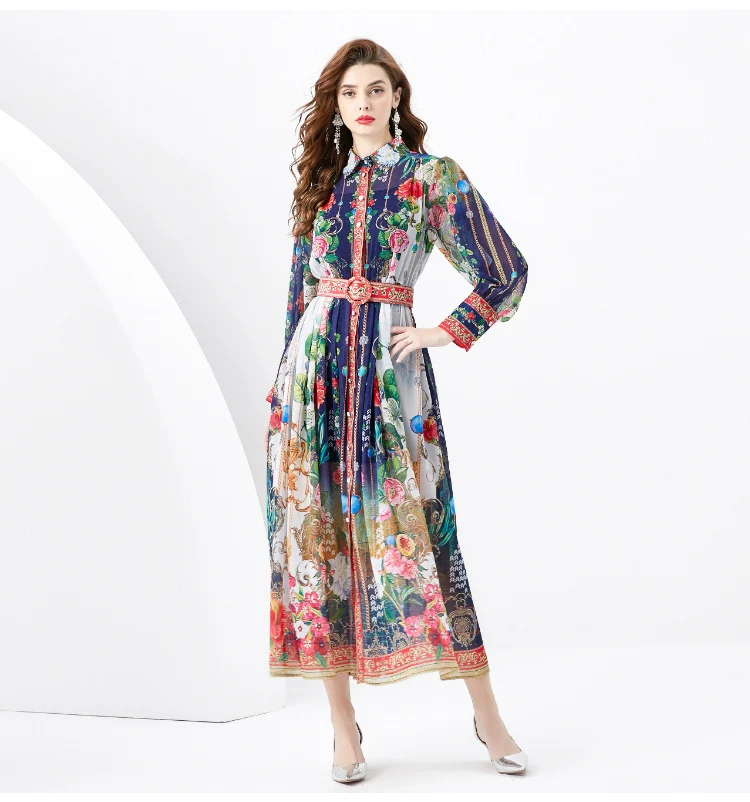 Title 10, Breasted Slim-fit Long Print Holiday Dress