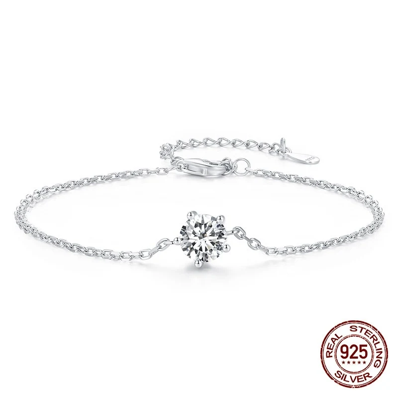 Pulseira de moda com moissanita cravejada em garra, prata S925 esterlina, luxo simples, bracelete feminino elegante. — foto 5