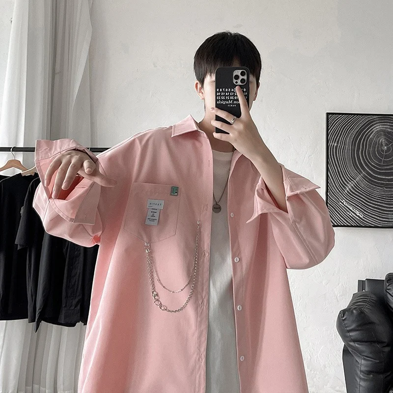 Camisa corrente masculina manga longa Blusa branca Jaqueta uniforme solta Casual Conforto e estilo para uso diário — foto 6
