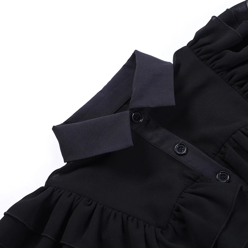 Title 7, Elegant Ruffle Waist-tight Polo Collar Dress