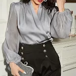 Women's Fashion Pure Color Mesh Long-sleeved Stitching Pullover Shirt — photo 14