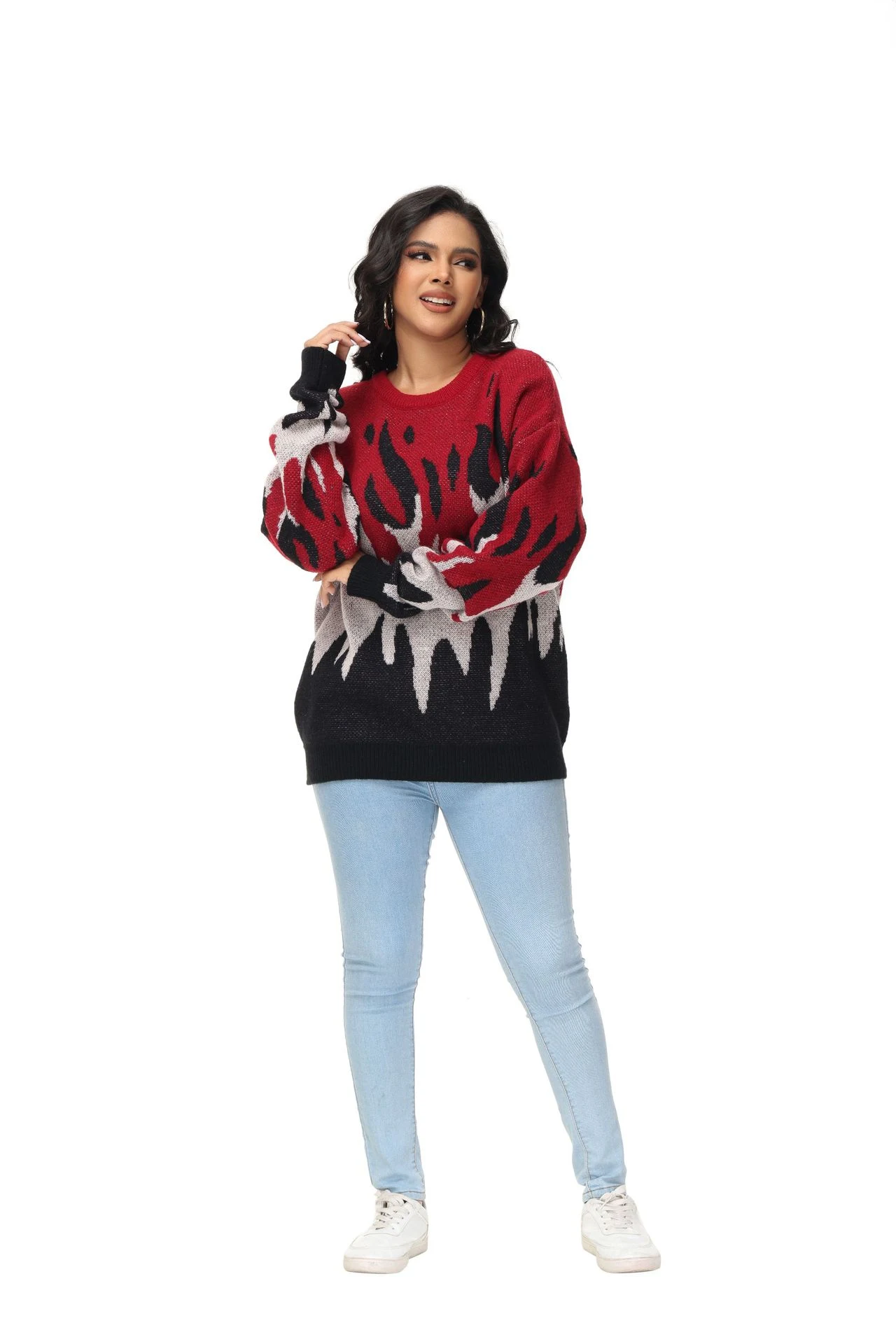 Title 11, Damen Pullover Rundhals Langarm – Bequemer Stri...
