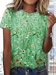 Europees en Amerikaans T-shirt met losse ronde hals en korte mouwen en bloemenprint — foto 7