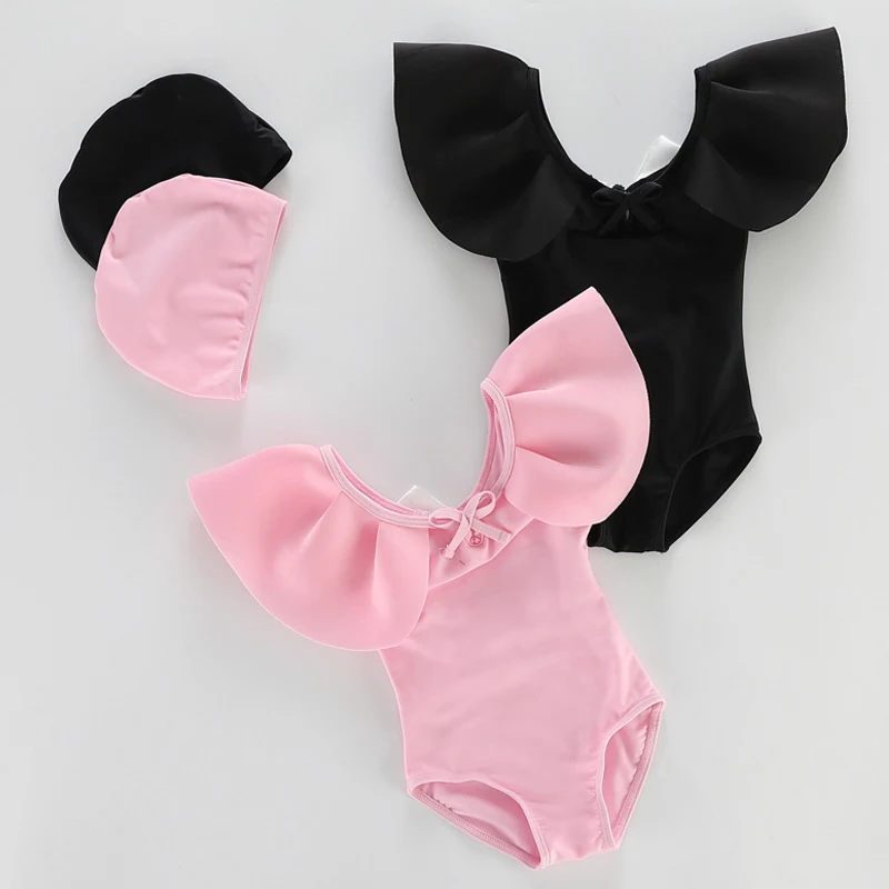 Girls' Lotus Leaf Flying Sleeves Open Back One-Piece Swimsuit for comfort and style during swimming and beach activities — photo 3
