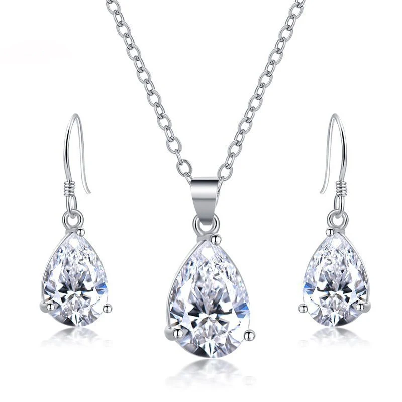 Conjunto de brincos e colar de zircônia com brincos pendurados, joias de orelha 925 e corrente clavicular. Presentes por atacado para mulheres. — foto 3