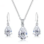 Conjunto de brincos e colar de zircônia com brincos pendurados, joias de orelha 925 e corrente clavicular. Presentes por atacado para mulheres. — foto 3