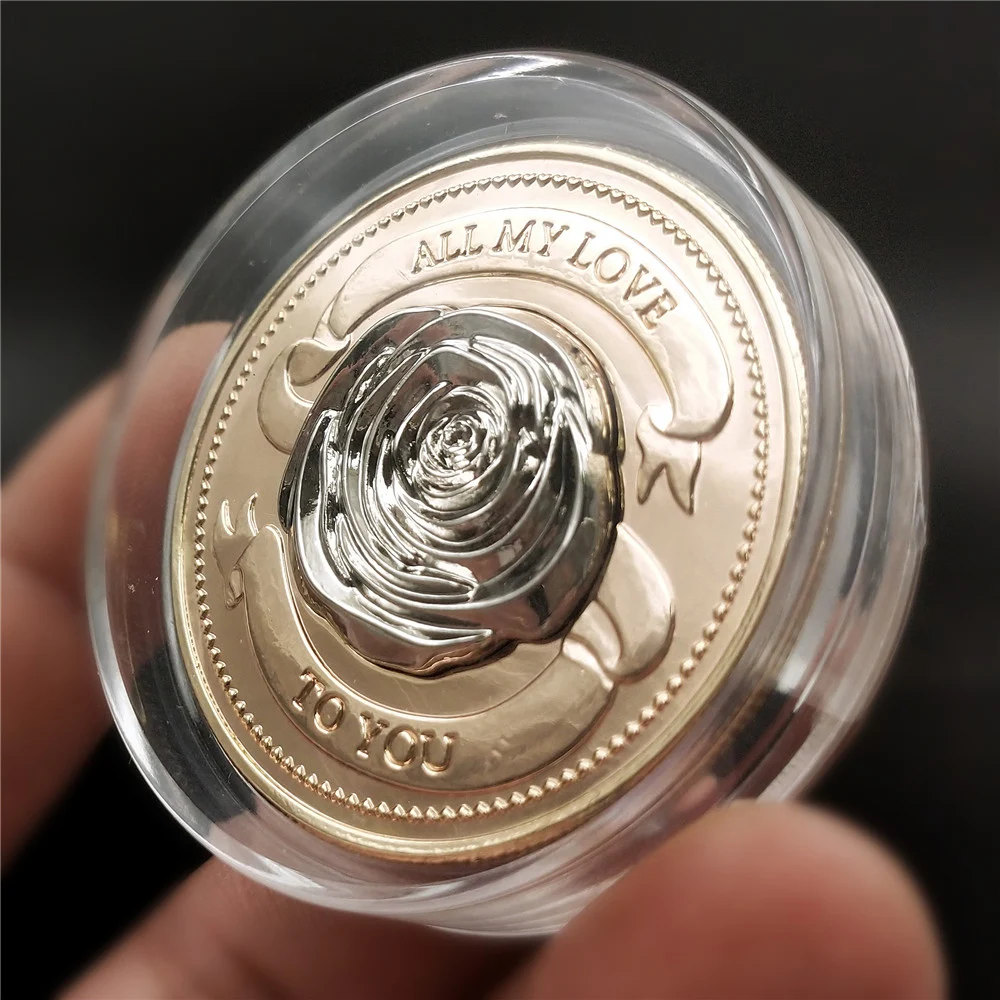 Moeda Comemorativa Nova Rosa do Amor Presenteie com amor eterno. Ideal para casais e colecionadores, esta moeda simboliza o afeto duradouro, um presente inesquecível. — foto 3
