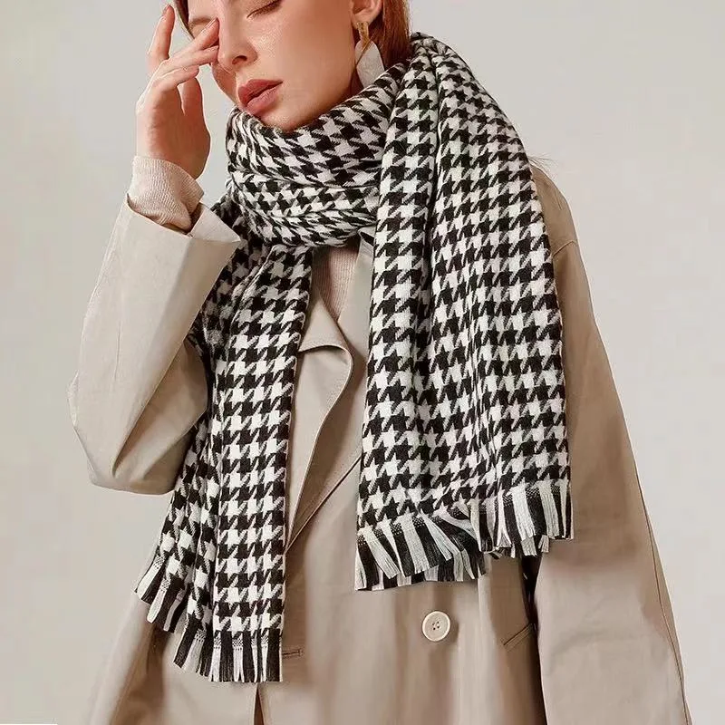 Title 3, Cashmere Warm Tassel Shawl Thick Houndstooth Sc...