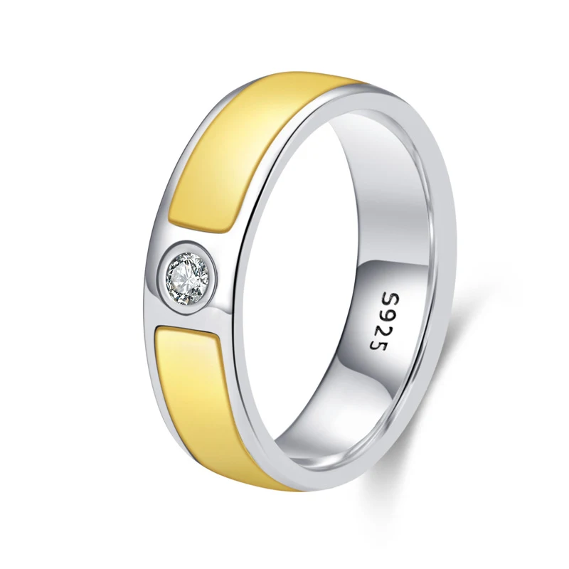 Anel de casal em prata S925 bicolor, moda romântica e moderna, perfeito para celebrar o amor, design exclusivo para ele e ela. — foto 3