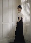 Vestido de noite cetim francês, noiva elegante, ombro a ombro, cauda de peixe, vestido de boas-vindas para eventos especiais. — foto 12