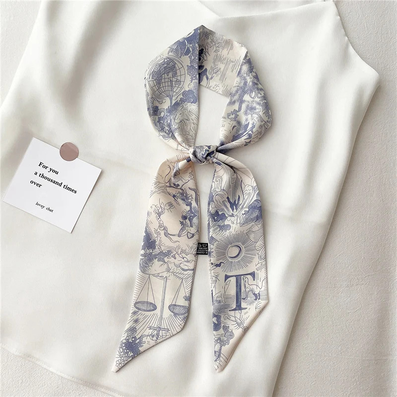 Lenço de seda feminino com letras criativas, um acessório de moda elegante. Adicione um toque de sofisticação ao seu visual com este lenço versátil e charmoso. — foto 27