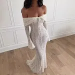 Off-shoulder uitlopende mouwlengte schedejurk zacht en elegant — foto 1