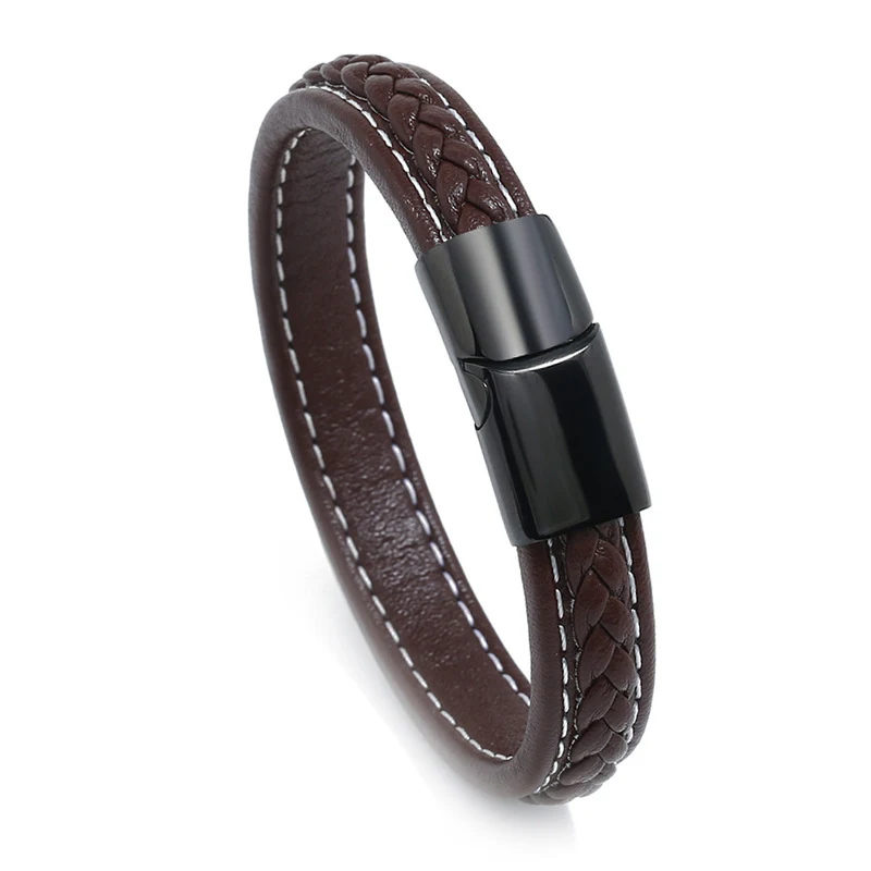Pulseira de couro de aço inoxidável vintage — foto 2