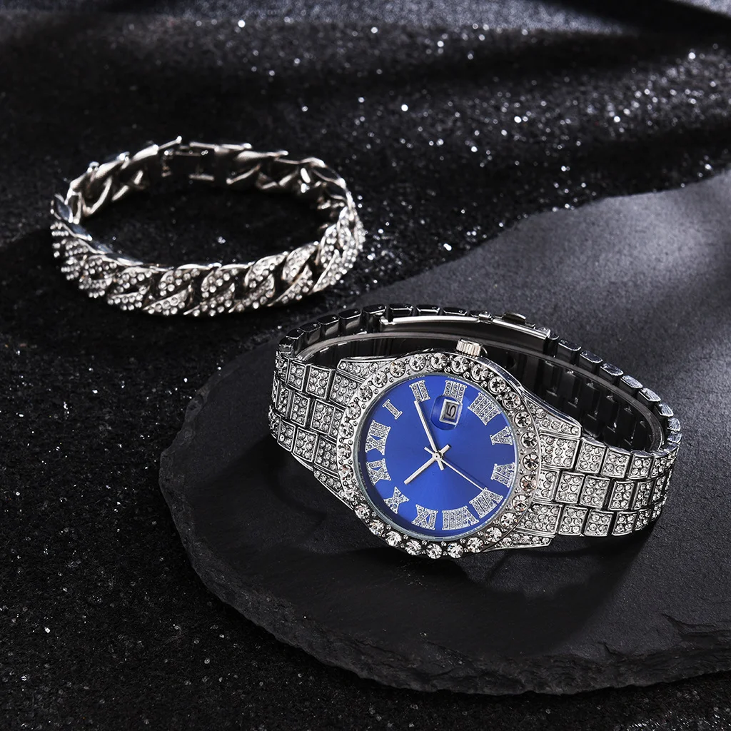 Relógio de quartzo com pulseira de aço e diamantes completos com calendário. Sofisticação e funcionalidade em um só produto — foto 4