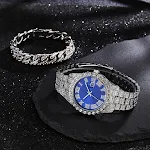 Relógio de quartzo com pulseira de aço e diamantes completos com calendário. Sofisticação e funcionalidade em um só produto — foto 4