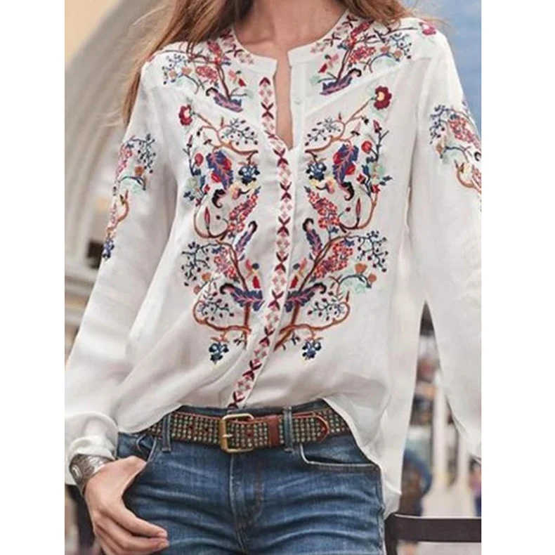 Wide loose printed long sleeve shirt top, perfect for casual wear. Offers comfort and style with a relaxed fit and great — photo 1