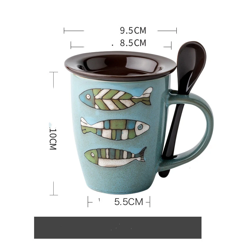 Ceramic Water Cup with Creative Fish Pattern, Lid and Spoon, perfect for coffee. Enjoy your beverages with style and con — photo 1