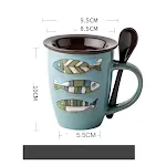Ceramic Water Cup with Creative Fish Pattern, Lid and Spoon, perfect for coffee. Enjoy your beverages with style and con — photo 1