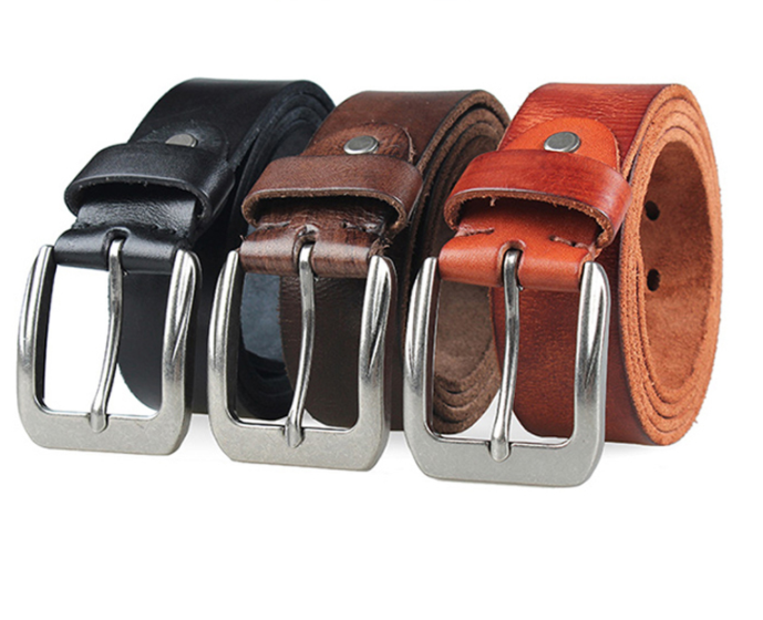 Cinto de couro masculino com fivela de agulha, ideal para calças de couro estreitas e jeans retrô casuais. Cinto fino e couro puro. — foto 5
