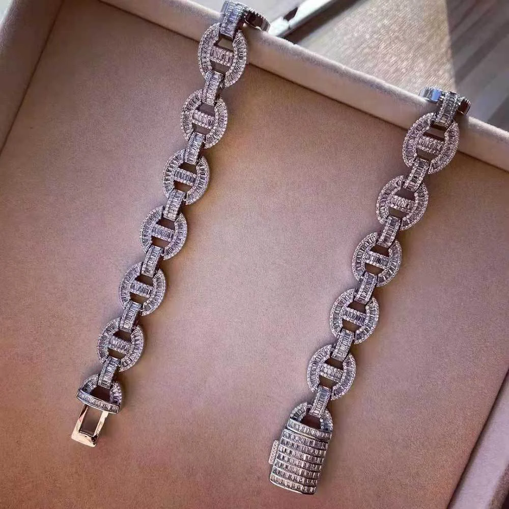 Colar e Pulseira Hip Hop 16mm Nariz de Porco com Banho de Ouro Real — foto 2