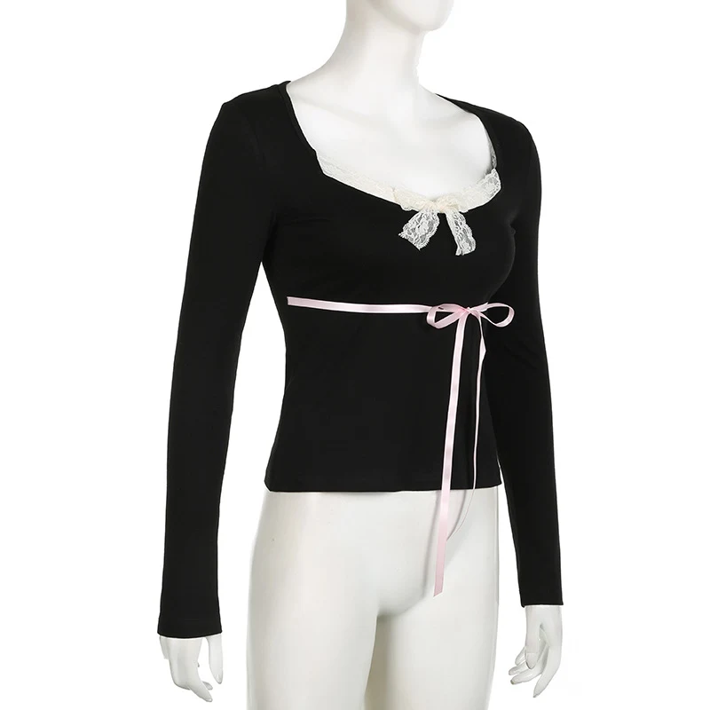Title 11, Bow Slim Fit Patchwork T-shirt Top, stylish wom...