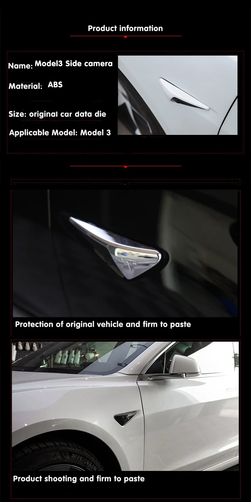 Title 8, Tesla Leaf zijcamera beschermhoes, beschermt te...