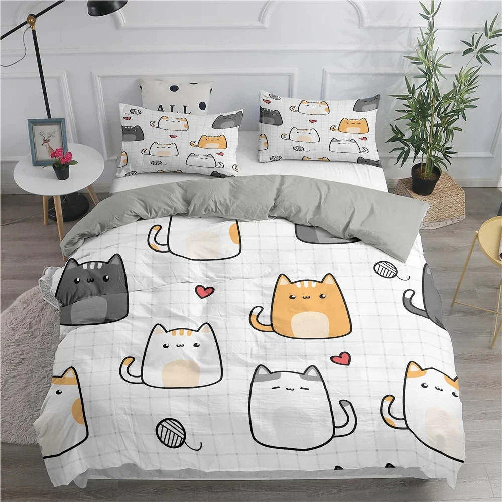 Cartoon Duvet Cover Set Cute Kitten Pattern Soft Comfortable Bedding Perfect for Kids Room Ideal for a Cozy and Peaceful — photo 2