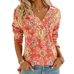 Top bohémien europeo e americano da donna, stile estivo, ampio con stampa floreale. Perfetto per vacanze e look casual. — foto 6