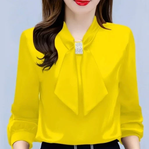 Title 6, Camicia in raso con scollo a V, manica lunga, f...