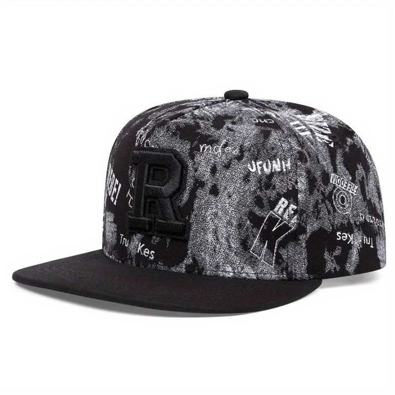 Boné Hip Hop Streetwear com Bordado da Letra R, Estilo Europeu e Americano, Fashion, Casual, Ajustável, Ideal para um Visual Moderno e Descolado. — foto 7