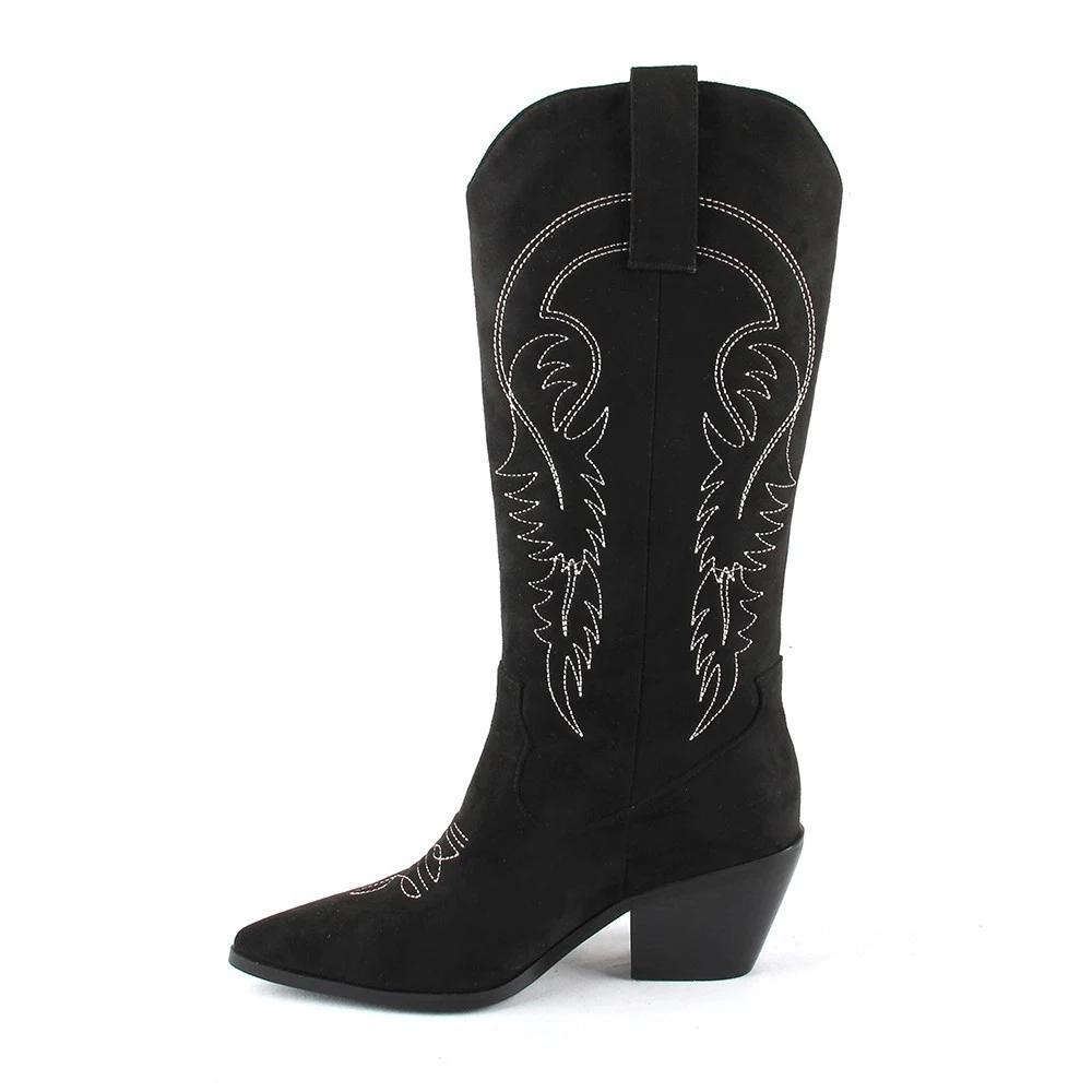Botas femininas de couro artificial com bico fino, cano e salto kitten para aquecer e dar um toque charmoso ao seu visual neste inverno. — foto 2