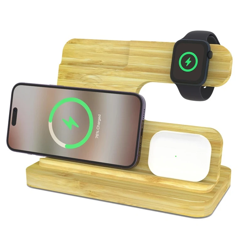 Title 8, Bamboo Three-in-one Wireless Charger Bracket Ch...