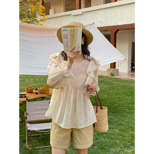 Title 3, Elegant Flared Long Sleeve Loose Pleated Top