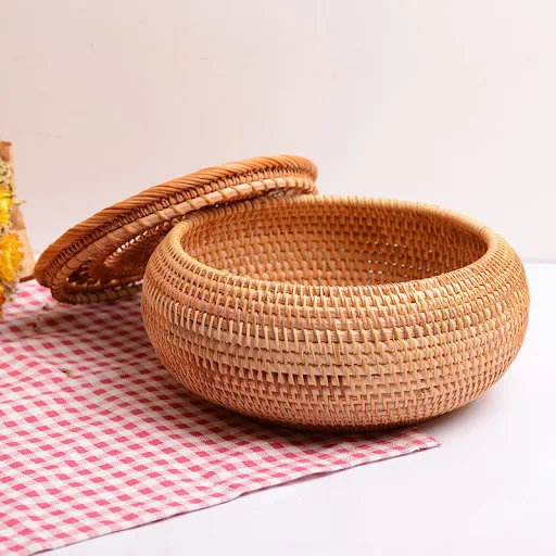 Title 3, Woven Rattan Braided Fruit Plate With Cover for...