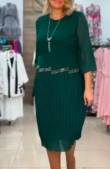 Title 4, Solid Color Round Neck Elegant Slimming Pleated...