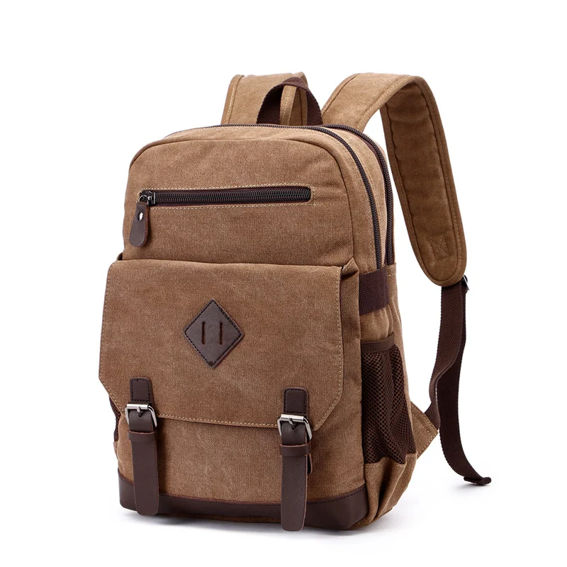 Mochila de lona retro casual para computador com alça de ombro. Espaçosa, confortável e ideal para uso diário e transporte seguro de seus pertences. — foto 2