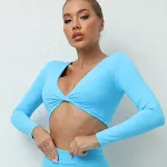Women's Long-sleeved Yoga Sports Wear T-shirt, breathable and stretchy. Perfect for workouts, providing comfort and flex — photo 10