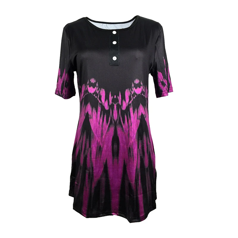 Title 4, Gradient print round neck single row short slee...