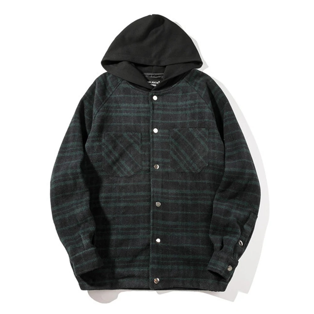 Title 3, Color Matching Stitching Plaid Hooded Loose Car...
