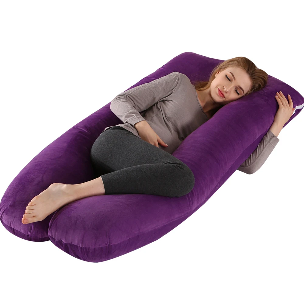 Travesseiro de Maternidade Tipo U de Algodão Puro Cor Única Conforto e Suporte para Grávidas Dormirem Melhor e Aliviarem Dores — foto 2