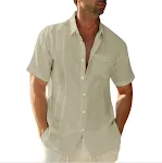 Camisa masculina de manga curta com lapela e cor sólida, ideal para um visual casual e moderno. Conforto e estilo garantidos para o dia a dia. — foto 8