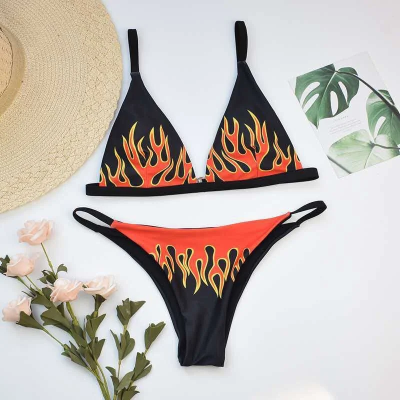 New Style Bikini European and American Foreign Trade Sexy Multicolor National Wind Flame Printing Ladies Swimsuit Perfec — photo 1