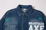 Camisa jaqueta jeans XINGX com estampa de grafite do alfabeto, casaco moderno e estiloso para homens, perfeito para um visual urbano e descolado, confortável. — foto 3