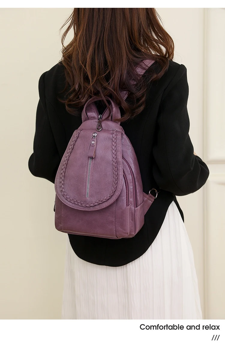 Nova Mochila Feminina de Couro Macio Grande Capacidade, Confortável e Versátil, Ideal para uso diário e viagens — foto 29