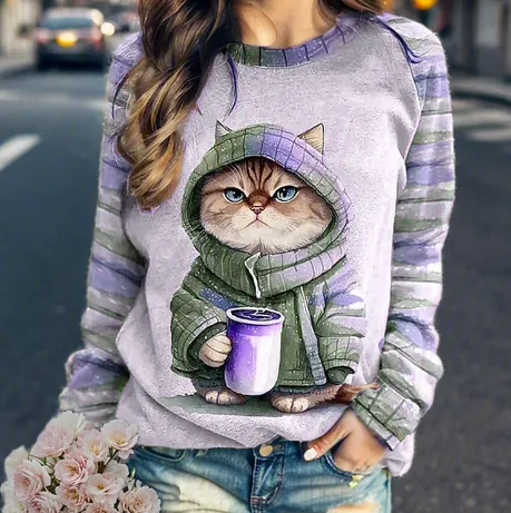 Casual Top Printed 3D Dense Round Neck Sweater Women's Printed Wear — photo 11