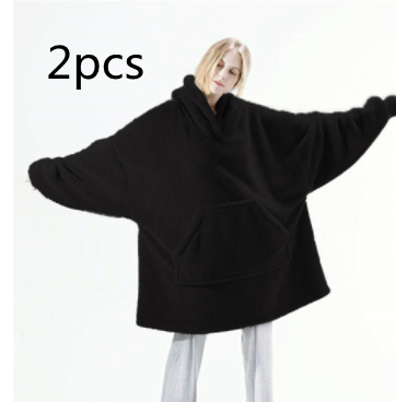 Kapuzenpullover mit großen Taschen, Pullover, bequem, locker, doppelseitig, Fleece, dicker, tragbare Decke — foto 3