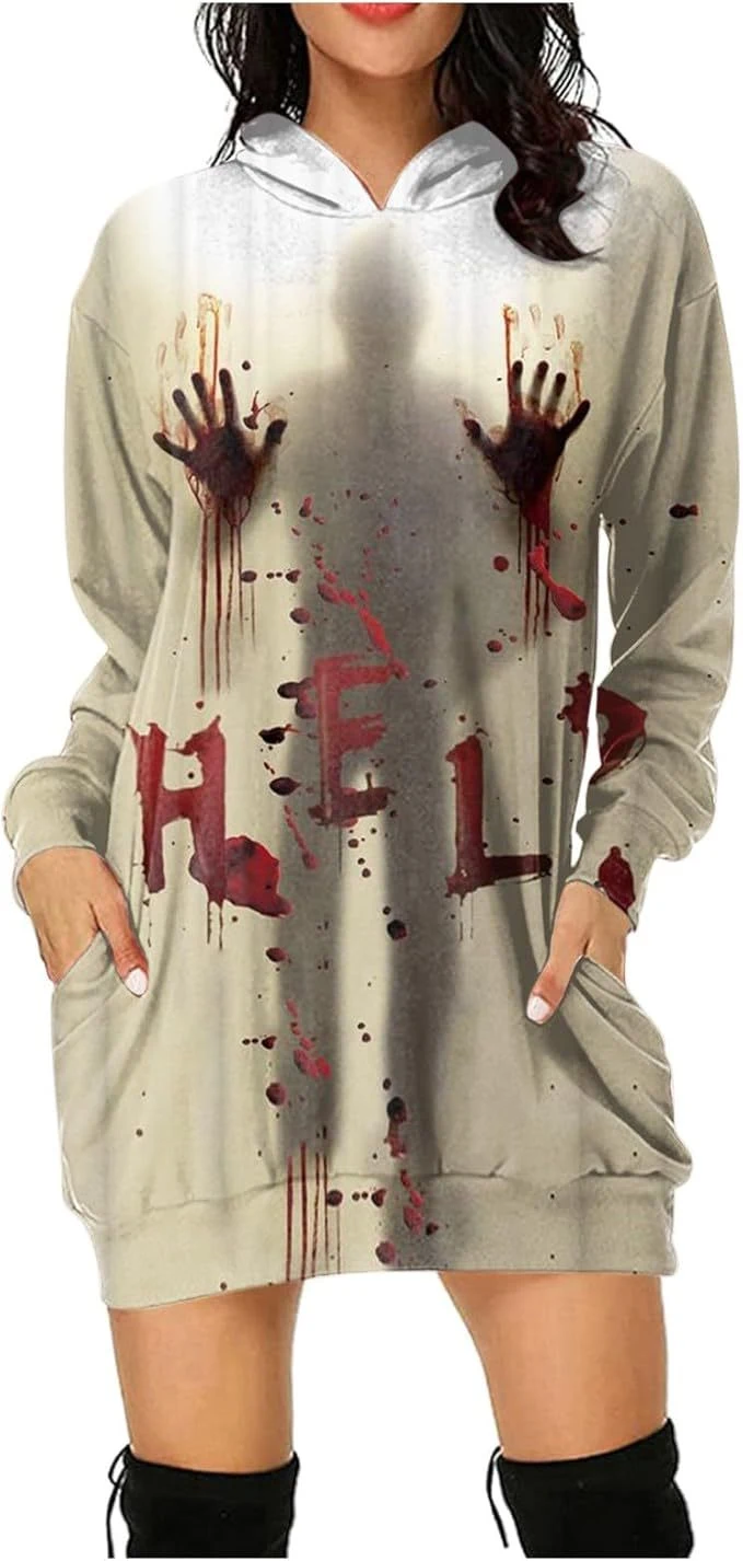 Halloween Women's Hoodie with Blood Print. Comfortable and spooky, perfect for costumes and Halloween celebrations. Get — photo 8