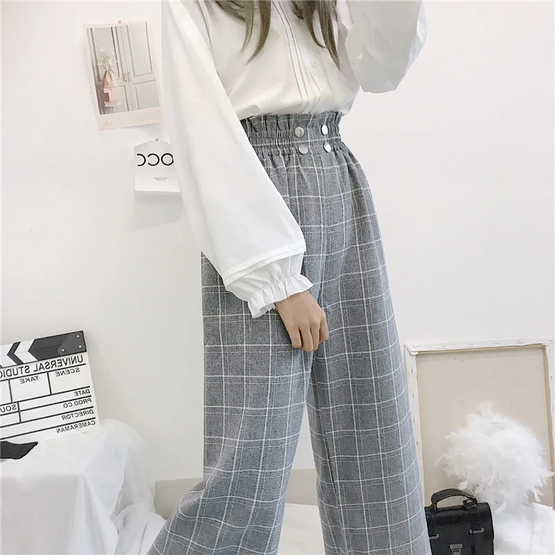 Title 5, Womens Loose Casual All-match Plaid Nine-point...